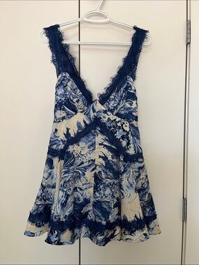 Urban Outfitters Blue & White Ocean Lace Mini Dress